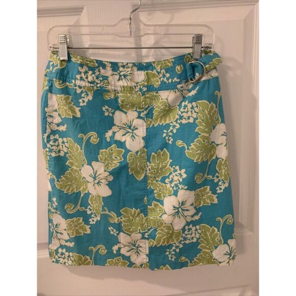 Versailles Floral Skirt Women 6 Turquoise Hibiscus Tropical D-Ring‎ VJ-K989I